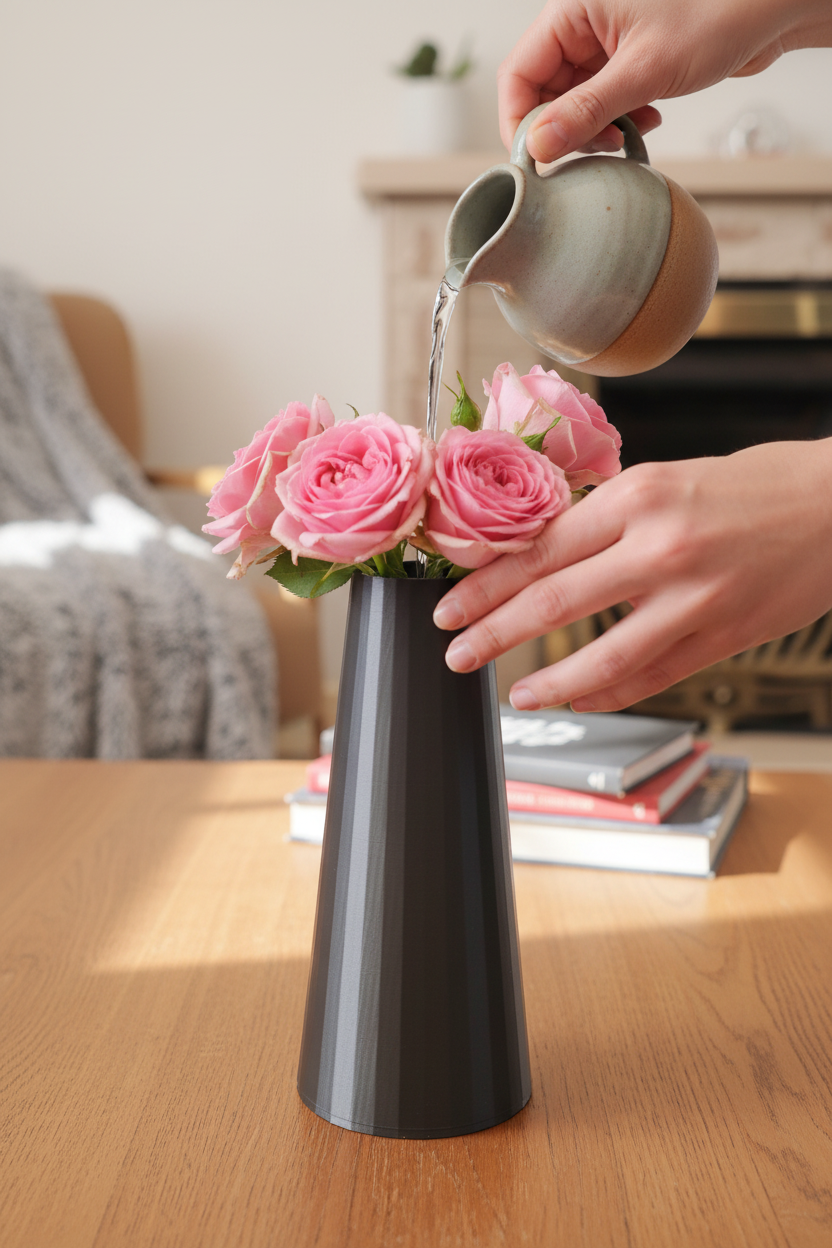 Kancsóból tölt + virágot rak